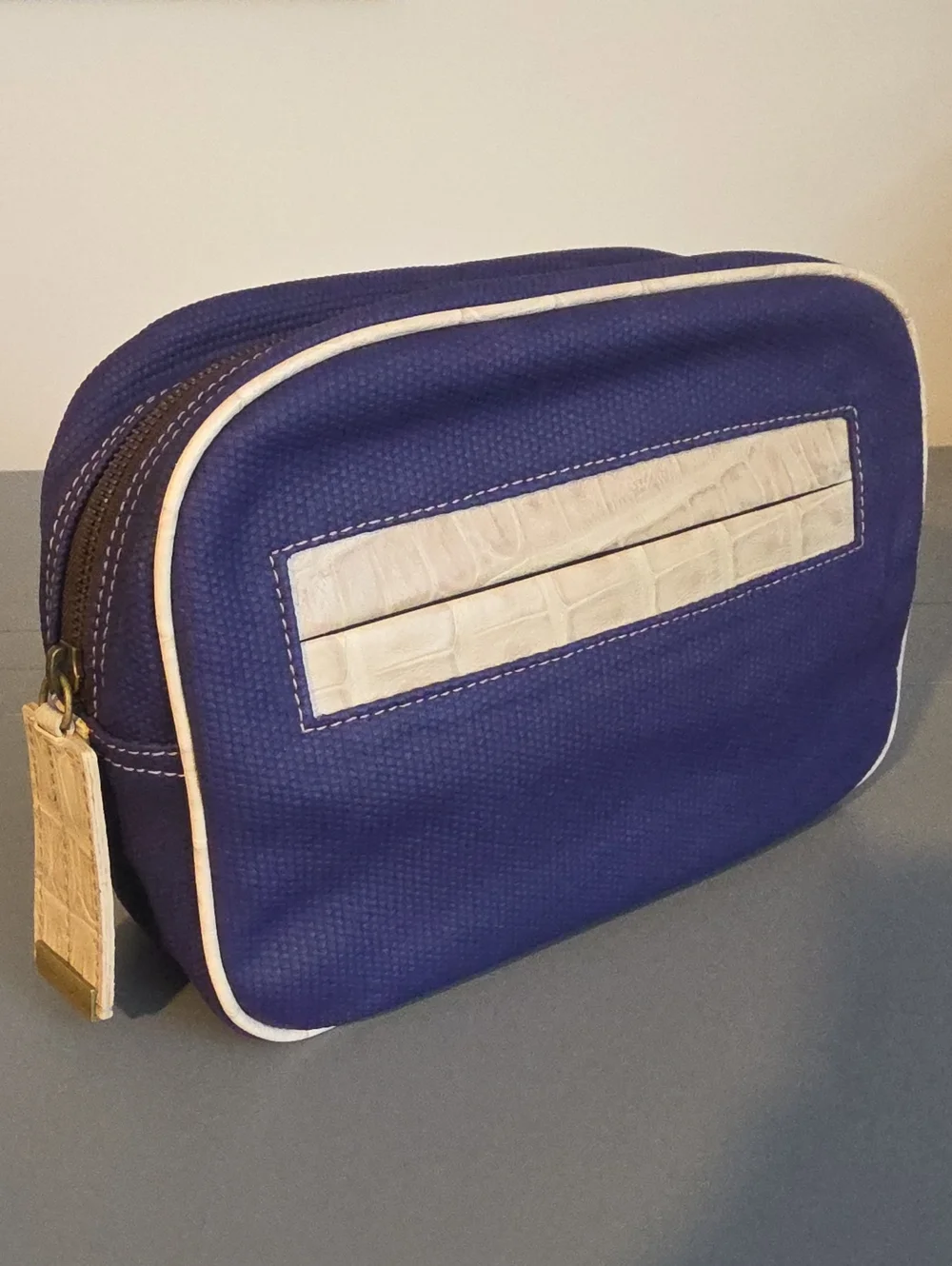 FURLA Textured Leather Large Travel Toiletry/Cosmetic Bag